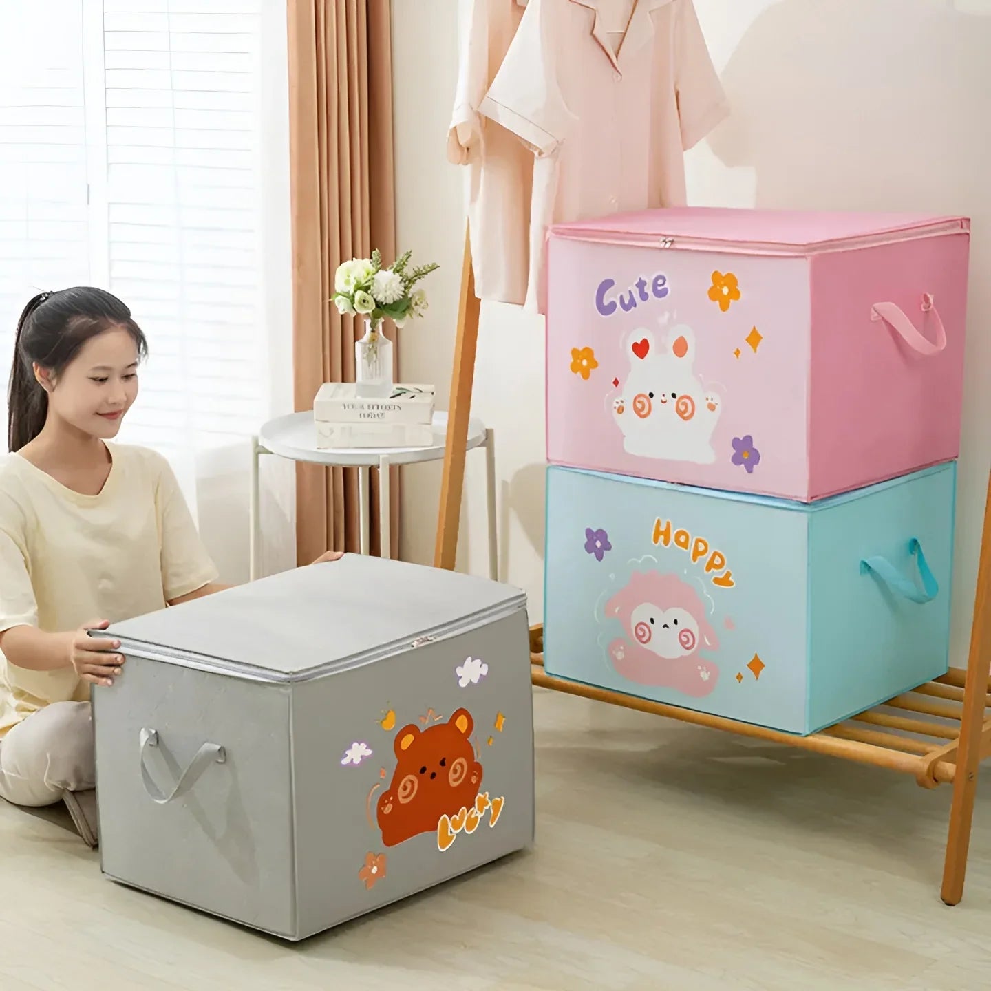 Lucky Teddy Bear Storage Bag – Clothes & Toy Organizer | Cartoon Animal Storage Box (random Design & Color)